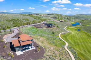 Drone / aerial view with a mountain view