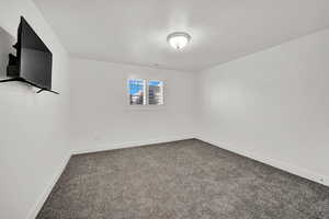 Spare room featuring carpet floors and a textured ceiling