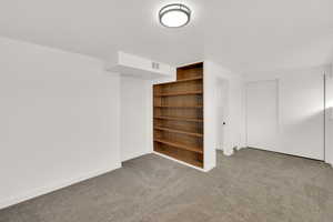 Interior space with carpet flooring and a closet