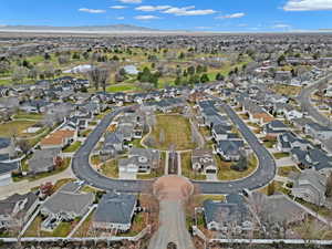 Birds eye view of property with a mountain view