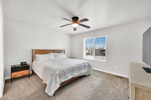 Bedroom with carpet floors and ceiling fan