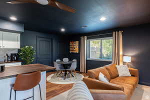 Living room featuring a textured ceiling