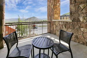 Balcony with a mountain view