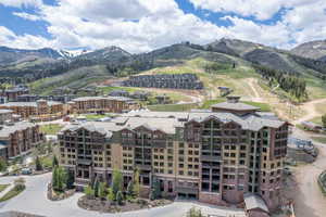 Drone / aerial view featuring a mountain view