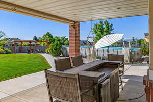 View of patio / terrace with a fenced in pool