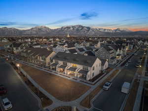 Aerial view at dusk with a mountain view