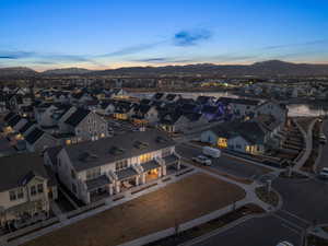 Aerial view at dusk with a mountain view