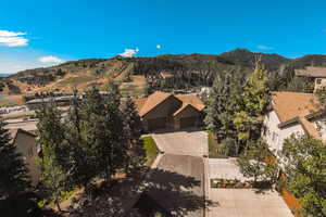 Aerial view with a mountain view