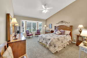 Primary suite with lofted ceiling and bay window to take advantage of all the natural light and mature trees