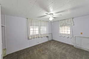 Carpeted spare room featuring ceiling fan and a healthy amount of sunlight