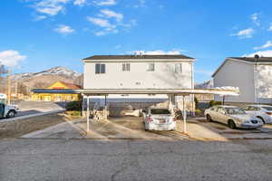 View of front of home with a mountain view