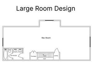 Possible design for large recreational room and full bathroom in the upstairs area.