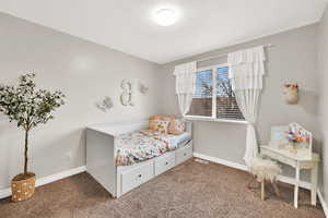 Bedroom with carpet flooring