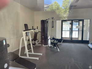 Gym with french doors