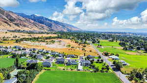 Aerial view featuring a mountain view