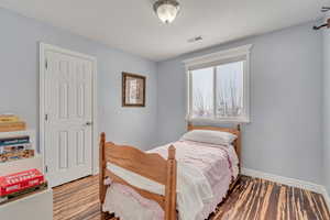 Bedroom with wood-type flooring