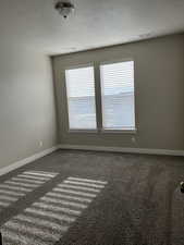 Carpeted spare room featuring a textured ceiling and a wealth of natural light