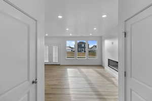 Living room featuring light wood-type flooring