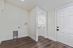 Clothes washing area featuring washer hookup, dark hardwood / wood-style floors, and hookup for an electric dryer