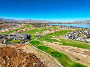 Bird's eye view featuring a water and mountain view