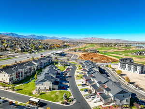 Birds eye view of property with a mountain view