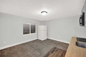 Carpeted spare room with sink and a textured ceiling