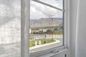 Interior space with a mountain view