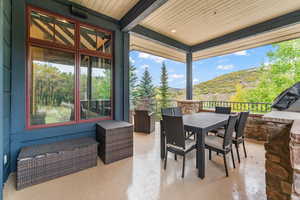 View of patio featuring a mountain view