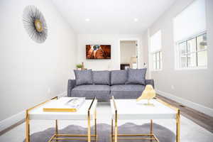 Living room featuring hardwood / wood-style flooring