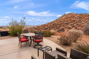 View of patio featuring a mountain view