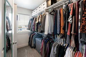 Spacious closet with carpet flooring