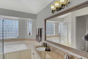 Bathroom with vanity and independent shower and bath