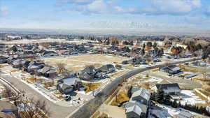 Drone / aerial view with a mountain view