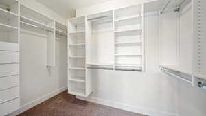 Walk in closet featuring carpet flooring