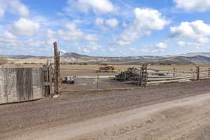 View of yard with a mountain view and a rural view