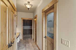 Interior space featuring light tile patterned flooring