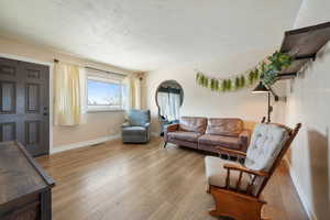 Living room with light wood-type flooring