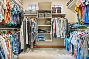 Walk in closet with carpet floors