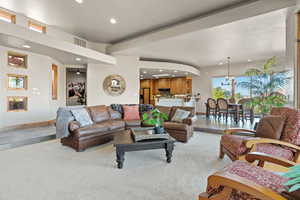 Living room with a notable chandelier