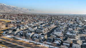 Drone / aerial view with a mountain view