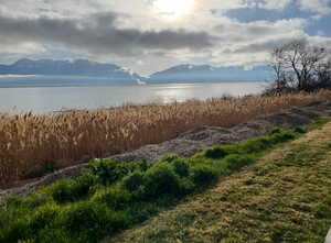 Water view with a mountain view