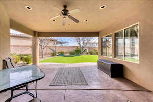 View of patio with ceiling fan