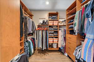 Spacious closet featuring light hardwood / wood-style flooring