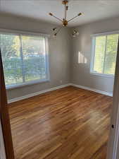 Spare room featuring dark wood-type flooring, a wealth of natural light, and a textured ceiling