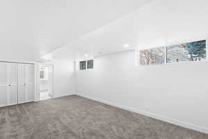 Basement featuring carpet