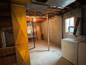 Basement with washer and dryer