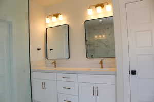 Bathroom featuring vanity and a shower