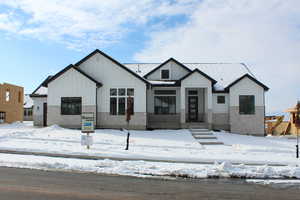 View of modern inspired farmhouse