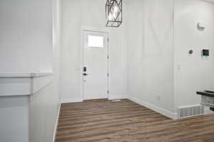 Foyer with dark wood-type flooring