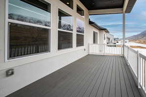 Wooden terrace with a mountain view